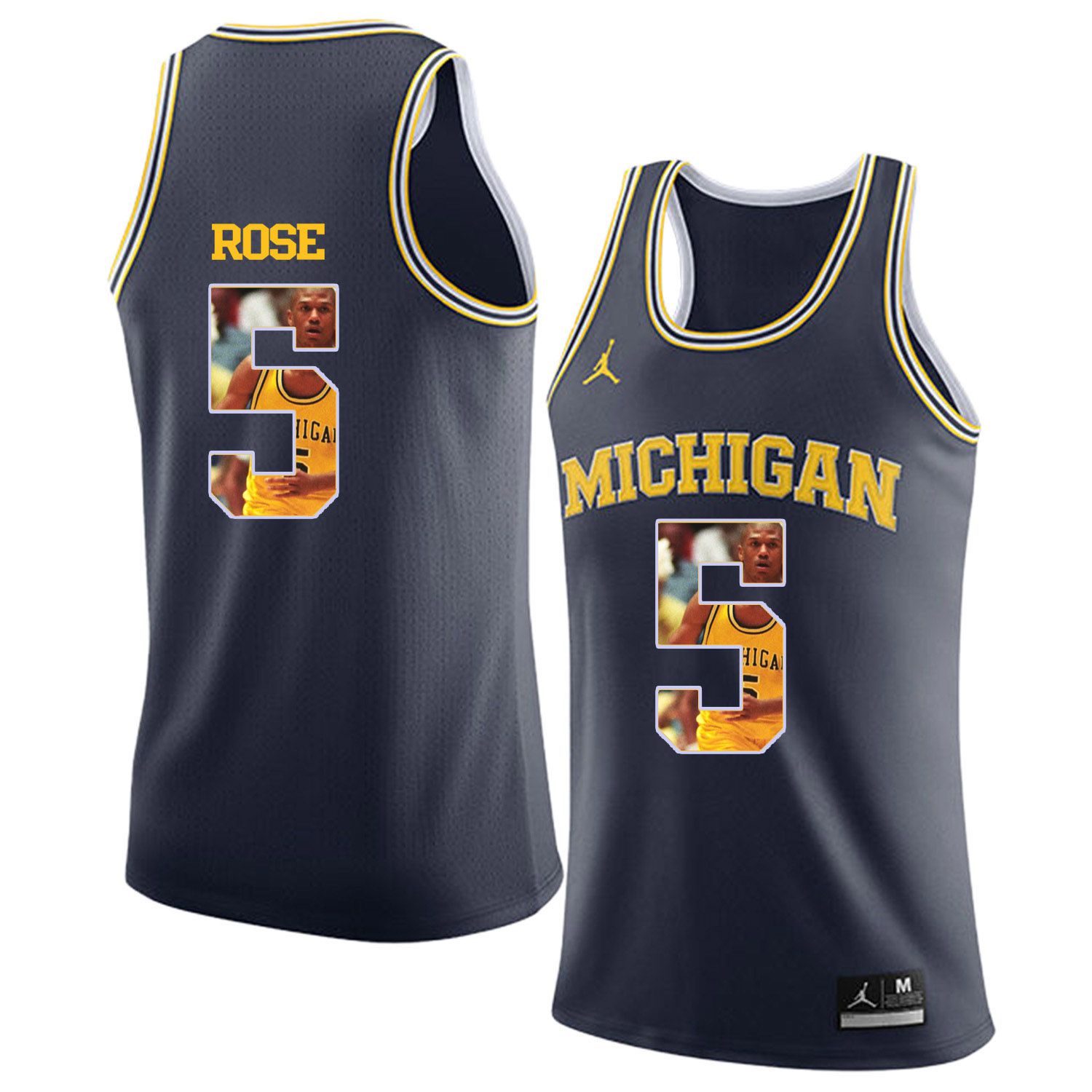 Men Jordan University of Michigan Basketball Navy 5 Rose Fashion Edition Customized NCAA Jerseys